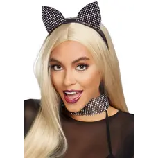Leg Avenue-Cat ear headband & choker set Black - Чокер со стразами и кошачьи ушки