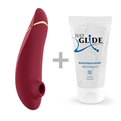 Womanizer Premium 2 + Лубрикант 50 мл - Інноваційний кліторальний вакуумний стимулятор, 15.5х3.5 см (бордовий)