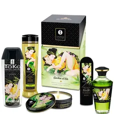 Подарунковий набір Shunga Garden of Edo, 5 засобів для масажу та пестощів (зелений чай та лотос)