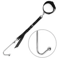 Art of Sex - Anal hook - Анальный крюк 3 с ошейником из натуральной кожи, Черный