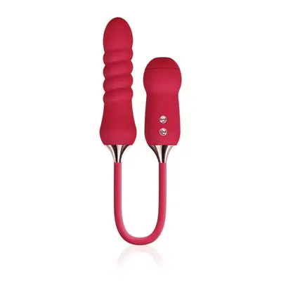 Kistoy Cathy - Пульсатор с вакуумным стимулятором на гибкой сцепке, 14х3.3 см (красный)