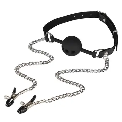 Кляп с зажимами для сосков Wild Play Mouth Gag With Nipple Clamps C15
