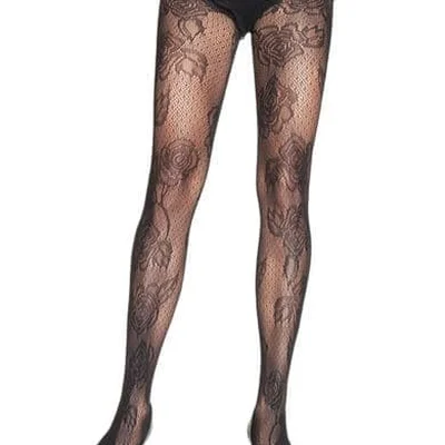 Leg Avenue - Ажурные колготки с розами, S-L (чёрные)