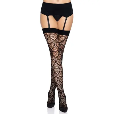 Leg Avenue Heart net thigh highs - Панчохи з візерунком, OS