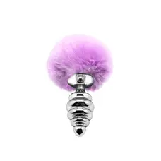 Alive Fluffly Twist Plug M - Металева анальна пробка з хвостиком, 6.3х3.2 см (фиолетова)