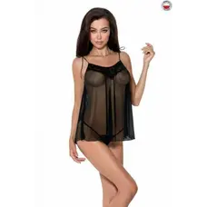 Passion - Melania Chemise - Сорочка прозора бебі дол, S/M (чорний)