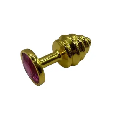 Металлическая анальная пробка с кристаллом Пикантные Штучки Gold Ruby - размер S