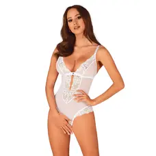 Obsessive Heavenlly crotchless teddy - еротичне тедді з відкритою промежиною, XS/S (білий)