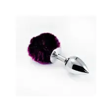 LoveToy Large Silver Plug+Pompon Purple - Большая серебристая анальная пробка с пушистым хвостом, 17х4 см (фиолетовый)