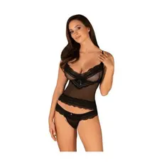Obsessive Ivannes top & thong - Комплект еротичної білизни: топ та трусики, S/M (чорний)