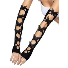 Leg Avenue - Butterfly applique arm warmers - Ніжні рукавички прикрашені метеликами (чорний)