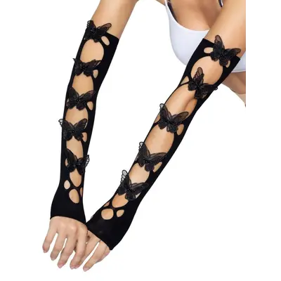 Leg Avenue - Butterfly applique arm warmers - Ніжні рукавички прикрашені метеликами (чорний)
