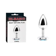 Chisa Hi-Basic Blue Gem Anal Plug - Анальна металева пробка з каменем в формі серця, 7.1х2.8 см (сріблястий з блакитним)