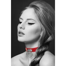 Bijoux Pour Toi Fetish Red - чокер з кільцем для повідця (червоний)