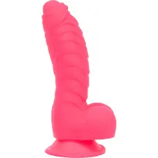 Addiction Tom 7" Dildo With Balls - Ребристий силіконовий фалоімітатор з присоскою, 17.8х4.4 см (рожевий)