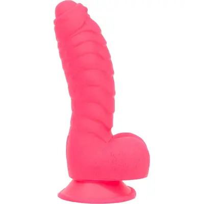 Addiction Tom 7" Dildo With Balls - Ребристий силіконовий фалоімітатор з присоскою, 17.8х4.4 см (рожевий)