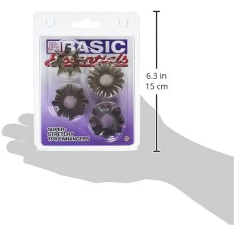Basic Essentials 4 Pack-Smoke - Набор из четырех колец на пенис Basic Essentials 4 Pack-Smoke - Набор из четырех колец на пенис