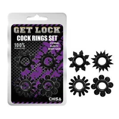 Get Lock Cock Rings Set Black - Набор эрекционных колец 4 шт, 3 см (черный)