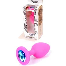 Boss Silikon Plug Jewellery Pink Small - Анальная пробка с кристаллом, 7х2.7 см (розовый с голубым)