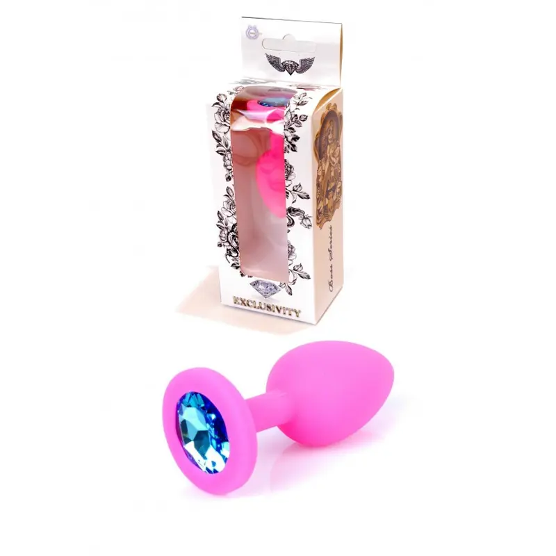 Boss Silikon Plug Jewellery Pink Small - Анальная пробка с кристаллом, 7х2.7 см (розовый с голубым)