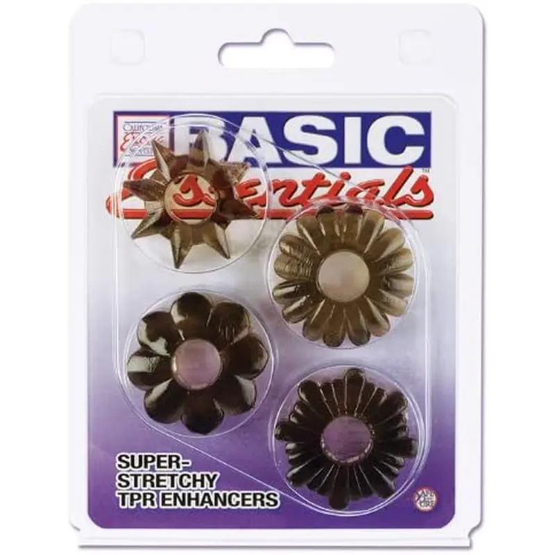Basic Essentials 4 Pack-Smoke - Набор из четырех колец на пенис Basic Essentials 4 Pack-Smoke - Набор из четырех колец на пенис