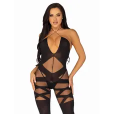 Leg Avenue Illusion halter bodystocking – еротичний бодістокінг з відкритою промежиною, S-L (чорний)