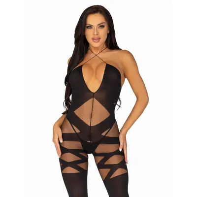 Leg Avenue Illusion halter bodystocking – еротичний бодістокінг з відкритою промежиною, S-L (чорний)
