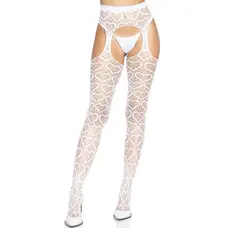 Leg Avenue Heart net suspender hose - Панчохи з візерунком, OS (білі)