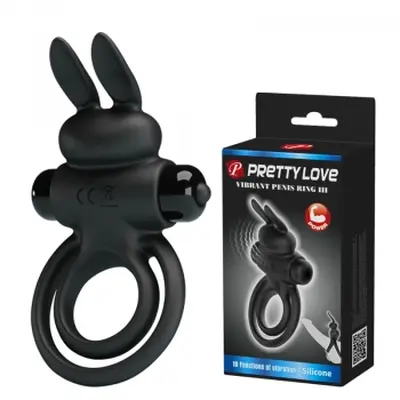 Pretty Love Vibro Penis Ring Bunny III Black - виброкольцо, 9.7х4 см (черный)