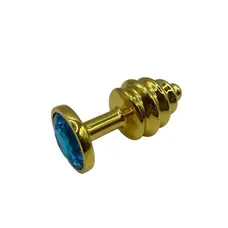 Металлическая анальная пробка с кристаллом Пикантные Штучки Gold Water Blue - размер S
