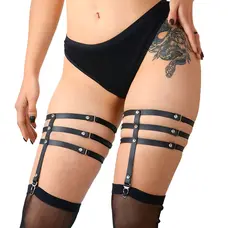 Гартеры из натуральной кожи со стразами Art of Sex - Floy, XS - 2XL