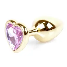 Boss Jewellery Gold Heart Plug Rose - Анальна пробка з кристалом, 7х2,7 см (рожевий)