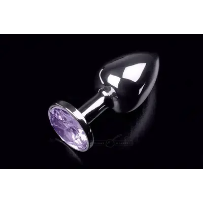 Пикантные Штучки - Маленькая серебристая анальная пробка с закругленным кончиком и кристаллом, 7х3 см (пурпурный)