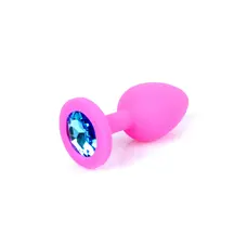 Boss Silikon Plug Jewellery Pink Small - Анальная пробка с кристаллом, 7х2.7 см (розовый с голубым)