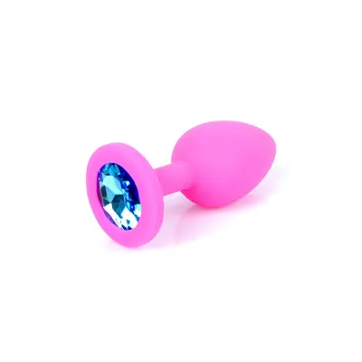 Boss Silikon Plug Jewellery Pink Small - Анальная пробка с кристаллом, 7х2.7 см (розовый с голубым)