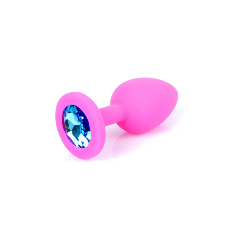 Boss Silikon Plug Jewellery Pink Small - Анальная пробка с кристаллом, 7х2.7 см (розовый с голубым)