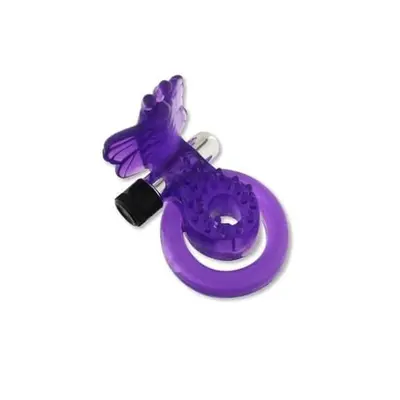Seven Creations Cock & Ball Butterfly - двойное виброкольцо с бабочкой, 9х1.5 см (фиолетовый)