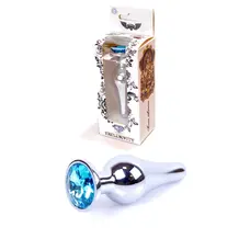 Boss Jewellery Silver Butt Plug Light Blue - Анальна пробка із кристалом, 9,3х3 см (блакитний)