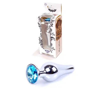 Boss Jewellery Silver Butt Plug Light Blue - Анальна пробка із кристалом, 9,3х3 см (блакитний)