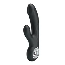 Pretty Love Selene Vibrator - Вибратор с реалистичной головкой и клиторальным стимулятором, 19х3.3 см (чёрный)