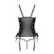 Passion Malwia Corset сітчастий корсет з еко-шкіри з люверсами та знімними пажами, XXL/XXXL (чорний)