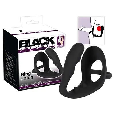 Black Velvets Ring & plug - Стимулятор простаты с эрекционным кольцом, 10,5 см (черный)