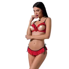 Passion Exclusive Cherry Set OpenBra - Комплект еротичної білизни: бюстгальтер з відкритими грудьми та стрінги, XXL/XXXL (червоний)