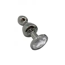 Wooomy Lollypop Double Ball Metal Plug S - Анальная пробка, 8.5х2.8 см (прозрачный)