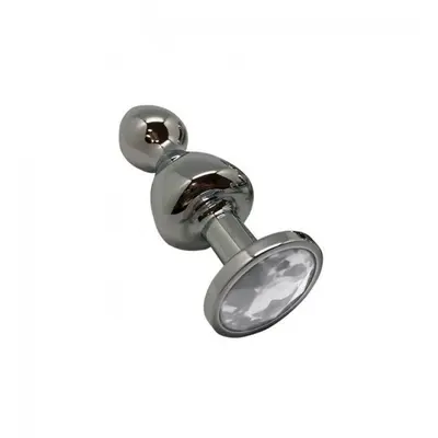 Wooomy Lollypop Double Ball Metal Plug S - Анальная пробка, 8.5х2.8 см (прозрачный)
