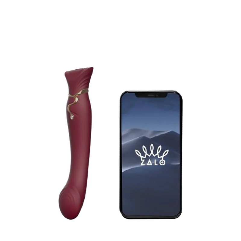 Zalo Queen Set Pulse Wave Clit Stim - Премиальный вибратор для клитора с насадкой для вакуумной стимуляции, 21.6х3.5 см (бордовый)