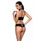 Passion Nancy Bikini - Комплект из эко-кожи: бра и трусики с имитацией шнуровки, XXL/XXXL (чёрный)