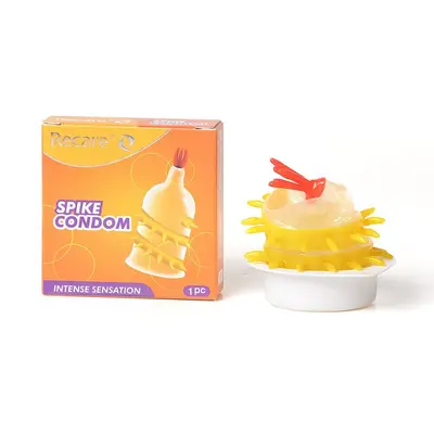 Насадка на член Recare Spike Condom Yellow (з вусиками та спіраллю шипів)