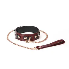 Кожаный ошейник с поводком Liebe Seele Wine Red Collar and Leash
