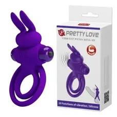 Pretty Love Vibro Penis Ring Bunny III Blue - Ерекційне кільце, 9,7х4,0 см (фіолетовий)